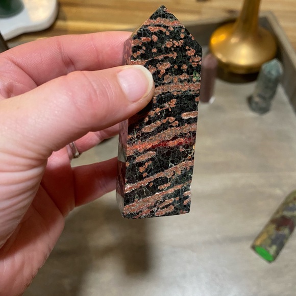 SOLD Red Snowflake Obsidian Small Rectangular Tower - Picture 5 of 7
